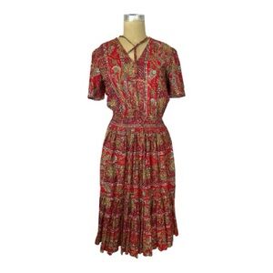 Diane Freis Vintage 90’sbRed paisley Patterned Italian Cotton Midi Dress